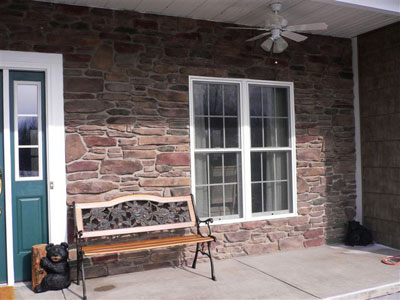 Cultured stone on front porch.